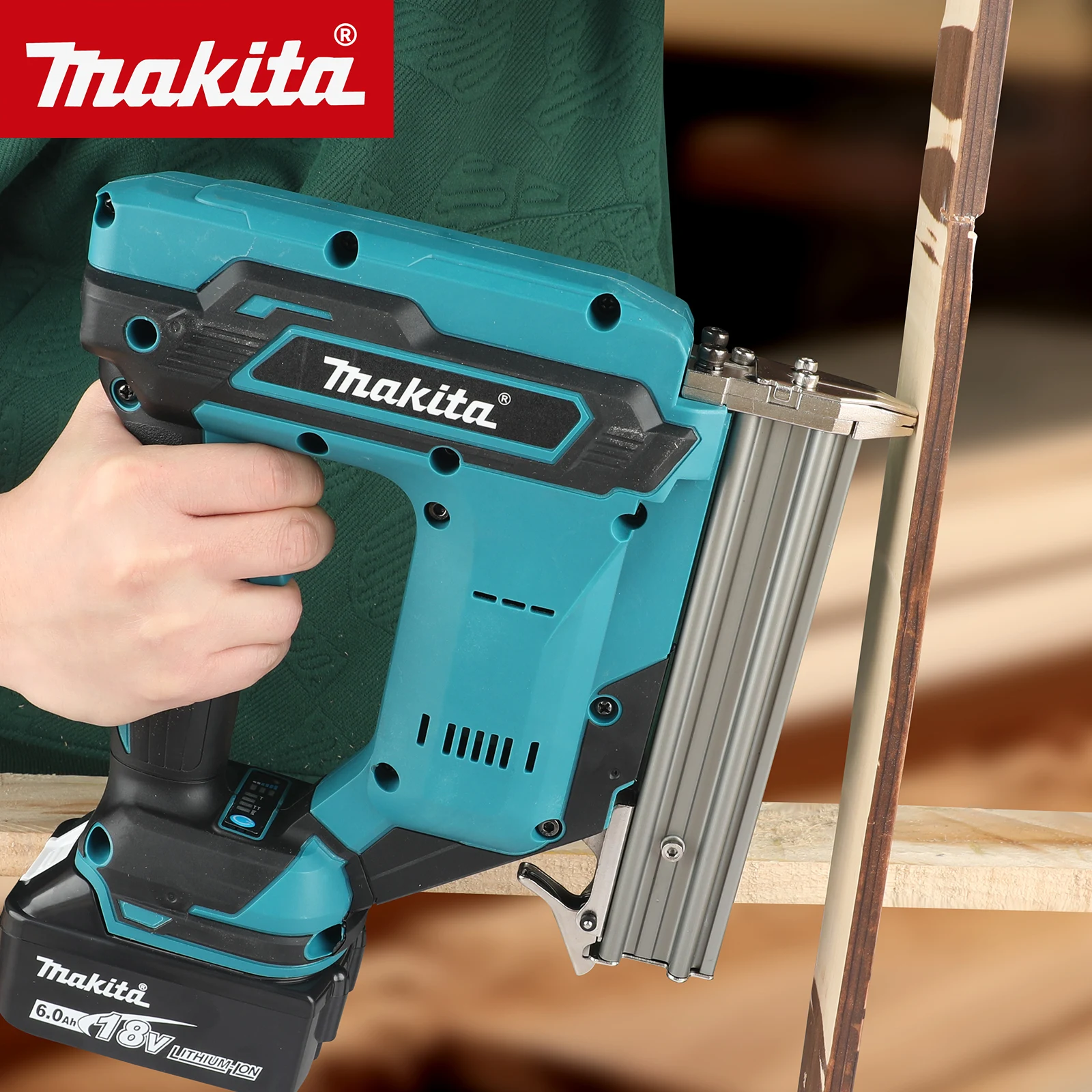 Woodworking Nail Gun - マキタ リチウムイオンネイルガン：18V、6.0Ahバッテリー、100本釘収容、コードレス、フローリング、棚、DIY木工プロジェクトに最適