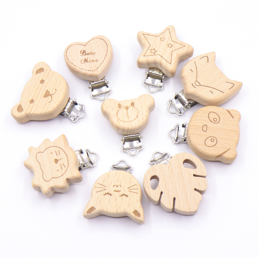 Woodworking Rabbet - 5 個木製ウサギスターシッタークリップベビーアクセサリー木製動物おしゃぶり金属ホルダー象おしゃぶり木製乳歯