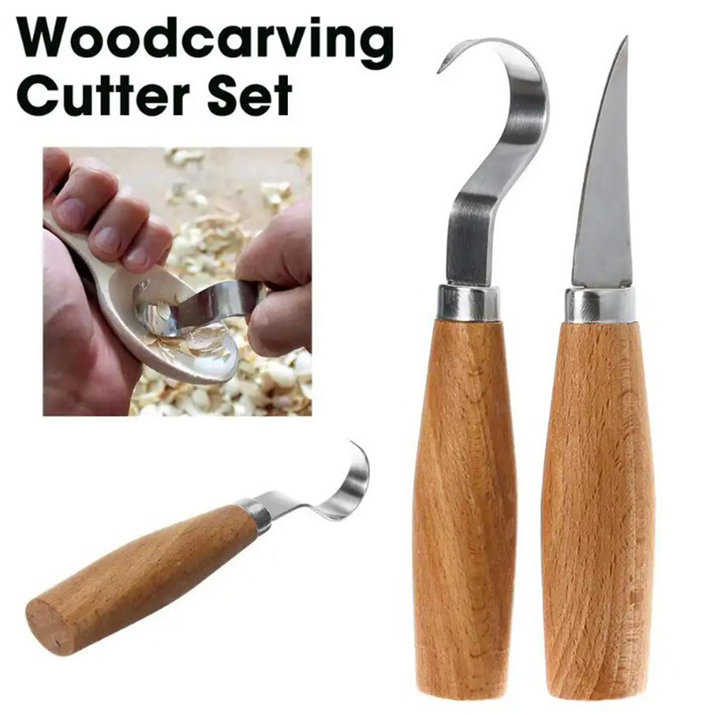 Woodworking Essentials - 木彫りナイフ チゼルフックナイフ 彫刻ツール 人間工学に基づいた木工用スプーン 耐久性のある曲がったナイフ 初心者向け彫刻用