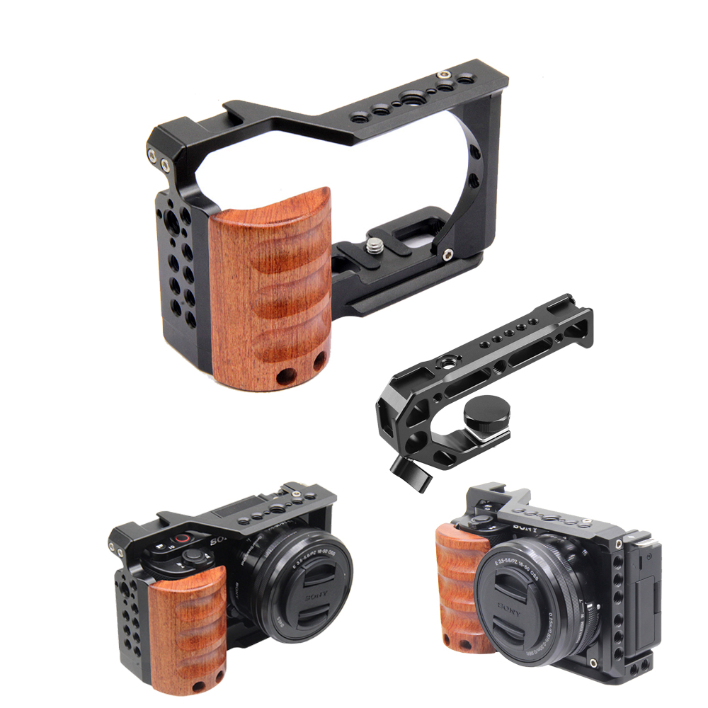 Woodworking Rabbet - ソニーZV-E10用ケージカメラ、木製ハンドル付きコールドシュー、ラビットケージサポートブラケット、スタビライザー、ビデオLEDマイク、三脚