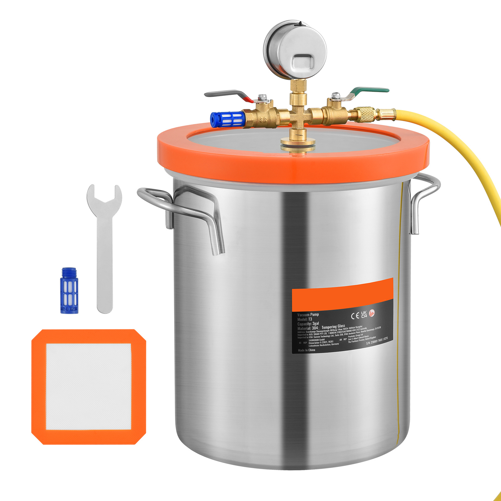 Woodworking Vacuum Press - SucceBuy 3/5 ガロン アップグレード強化ガラス蓋真空脱ガスチャンバー 304 ステンレス鋼、木材、樹脂の安定化用