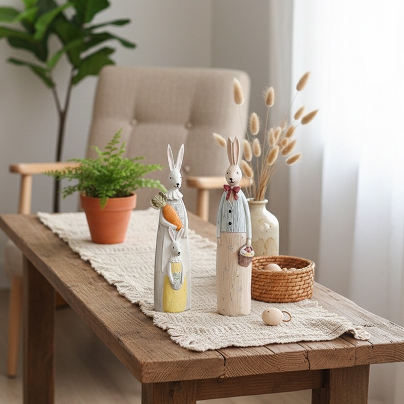 木目調樹脂製うさぎのカップル像 - カップルへの手作り記念日 - Woodworking Rabbet のレビューと価格