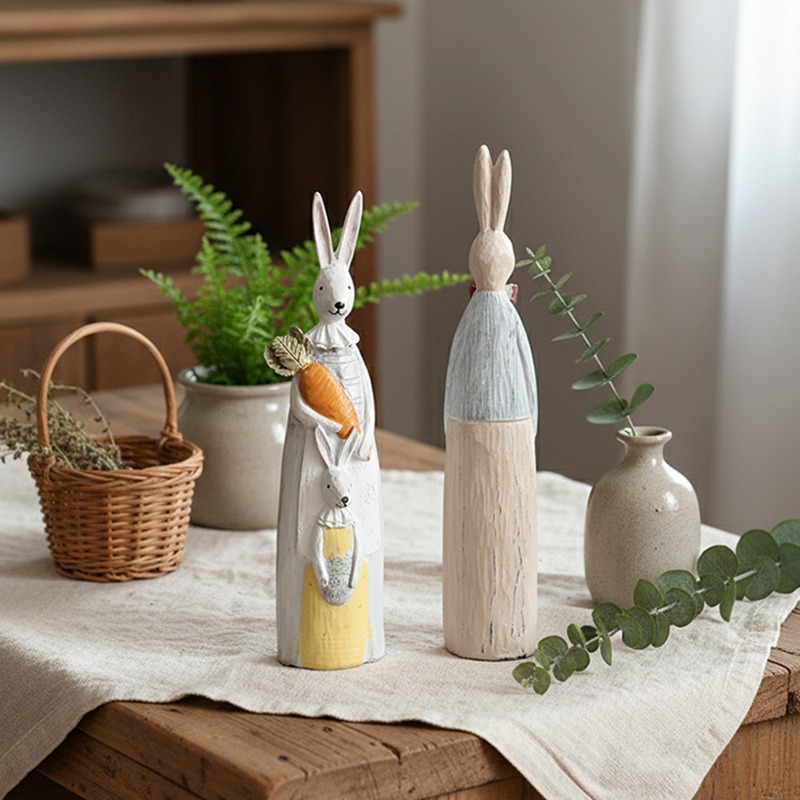 木目調樹脂製うさぎのカップル像 - カップルへの手作り記念日 - Woodworking Rabbet のレビューと価格
