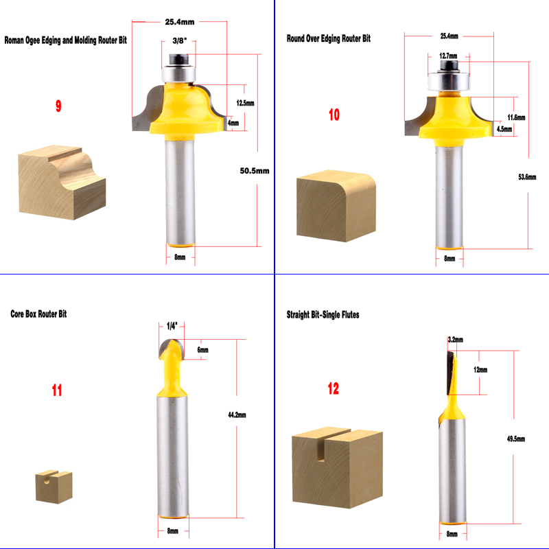 1pc 8ミリメートルシャンク木材ルータービットストレートエ - Woodworking Usa のレビューと価格