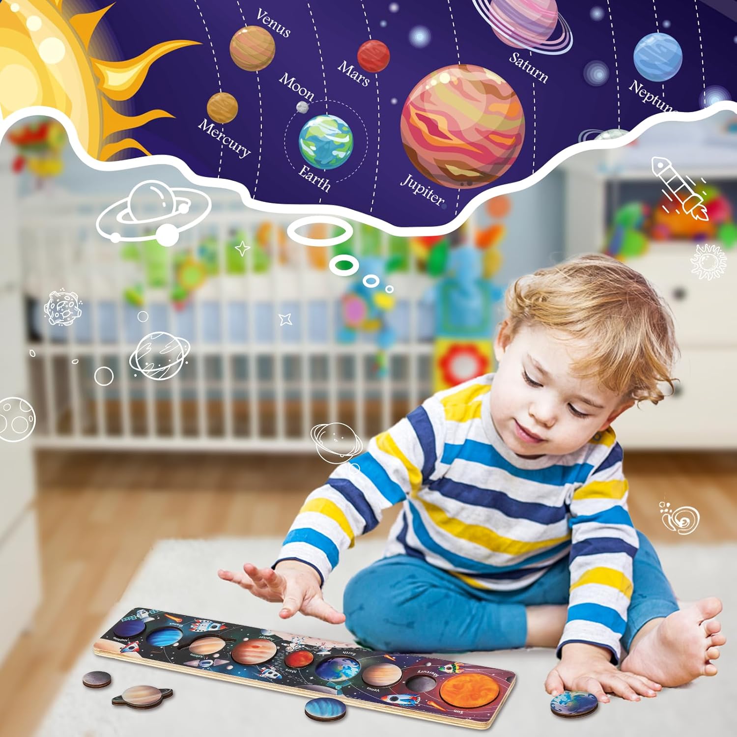 子供木製宇宙惑星パズルモンテッソーリおもちゃ惑星マッチングゲ - Woodworking Jigsaw のレビューと価格