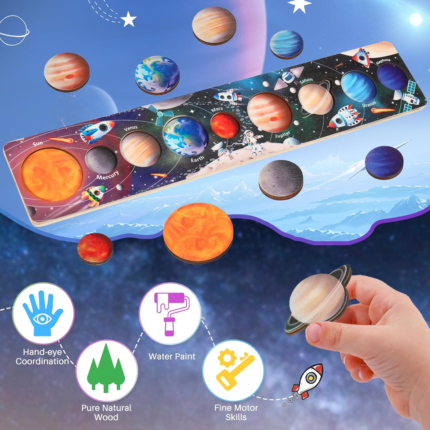 子供木製宇宙惑星パズルモンテッソーリおもちゃ惑星マッチングゲ - Woodworking Jigsaw のレビューと価格