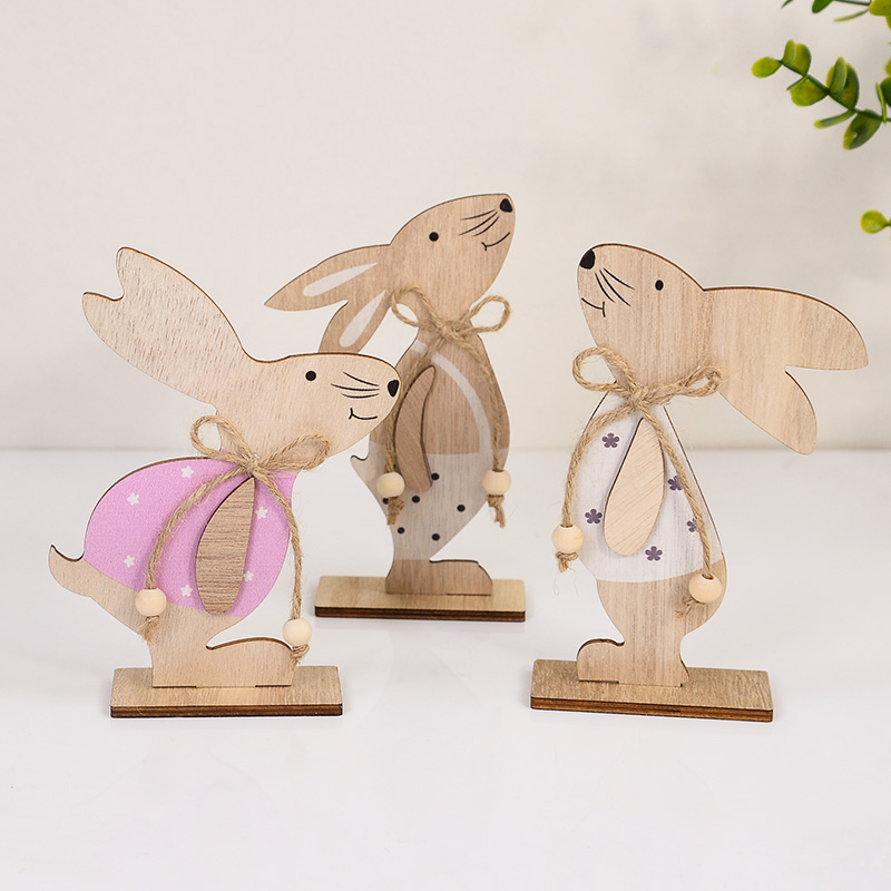 イースター木製ウサギ飾り、かわいい立っているウサギ、家のテー - Woodworking Rabbet のレビューと価格